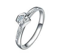 Homxi Anillo Matrimonio Mujer Oro Blanco 9K, Corazón y Redondo con Diamante de 0,12ct, Anillos de Plata Promesa Mujer, Talla 18(58mm)
