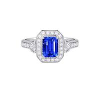 Homxi Anillo Matrimonio Oro Blanco Mujer 14 Kilates, 4 Garras Rectángulo con Zafiro Creado de 1,17 ct y Moissanita, Anillos Promesa de Mujer Plata Azul, Talla 8(48mm)