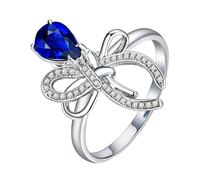 Homxi Anillo Mujer Alianza 18K Oro Blanco, Lazo y Gota de Agua con Zafiro de 0,9ct y Diamante, Anillo de Promesa Plata Azul Mujer, Tamaño 18(58mm)