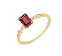 Homxi Anillo Mujer Alianza 9K Oro, Rectángulo con Turmalina Creada y Moissanita, Anillo Mujer Oro Talla 14(54mm)