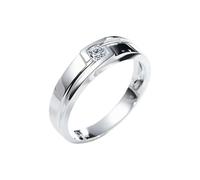 Homxi Anillo Mujer Alianza de Oro Blanco 14K, Simple Redondo con Diamante de 0,1ct, Anillo de Promesa Mujer Plata, Talla 8(48mm)