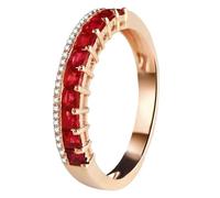 Homxi Anillo Mujer Boda Oro Rosa 14 Kilates, Cuadrado con Rubí Creado de 0.75ct y Moissanita, Anillos de Compromiso Oro Rosa Mujer, Talla 8(48mm)