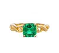 Homxi Anillo Mujer Compromiso 18K Oro Amarillo, 4 Garras Cuadrado Solitario con Esmeralda de 1,5 ct, Anillo de Promesa Oro Verde Mujer, Tamaño 21(61mm)