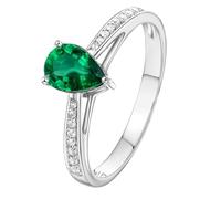 Homxi Anillo Mujer Compromiso de Oro Blanco 14 Kilates, Gota de Agua con Esmeralda Creada de 0.75ct y Moissanita, Anillos Eternidad Mujer Plata Verde, Talla 8(48mm)