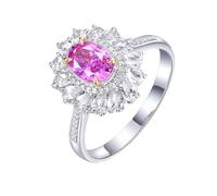 Homxi Anillo Mujer Compromiso Oro Blanco 18K, Flor y 4 Garras Oval con Zafiro Rosa de 0,79ct y Diamante, Anillos de Alianza Plata Rosa Mujer, Tamaño 13(53mm)