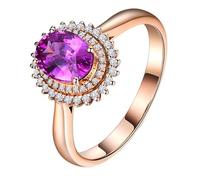 Homxi Anillo Mujer de Alianzas Oro Rosa 14K, Flor y Oval con Zafiro Rosa de 1,22ct y Diamante, Anillos de Alianza Mujer Oro Rosa Púrpura Rosa, Talla 12(52mm)