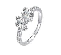 Homxi Anillo Mujer de Boda Oro Blanco 14K, Rectángulo con Moissanita, Anillos Alianzas Plata Mujer Talla 18(58mm)