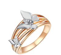 Homxi Anillo Mujer Eternidad Oro Rosa 9K, Mariposas con Diamante de 0,014ct, Anillos Matrimonio Mujer Oro Rosa, Tamaño 13(53mm)