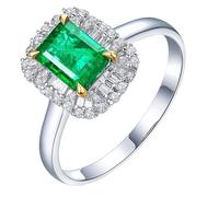 Homxi Anillo Mujer Promesa 950 Platino, 4 Garras Rectángulo con Esmeralda de 0,91ct y Diamante, Anillo Alianza Mujer Plata Verde, Talla 16(56mm)