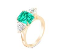 Homxi Anillo Mujer Promesa Oro 14K, 4 Garras Rectángulo e Triángulo con Moissanita de 2ct, Anillos Oro Verde Mujer, Talla 17(57mm)