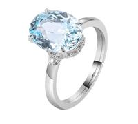 Homxi Anillo Mujer Promesa Oro Blanco 9K, 4 Garras Oval con Aguamarina Creada de 1ct, Anillos Mujer Alianzas Plata Azul Claro, Talla 7(47mm)