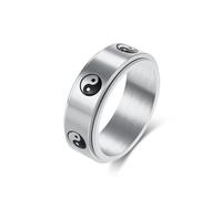 Homxi Anillo para Hombre para Grabar de Acero Inoxidable, 8MM Redondo con Giratorio Yin Yang Tai Chi, Anillo de Promesa Plata para Hombre Tamaño 25(65mm)