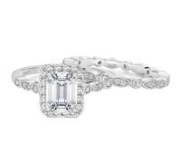 Homxi Anillo Plata de Ley 925 de Mujer, Set de Anillos Rectángulo 6x8MM con Circonita, Anillos de Matrimonio Plata para Mujer Tamaño 9(49mm)