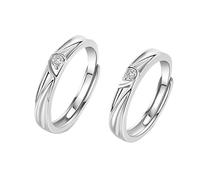 Homxi Anillo Plata de Ley Pareja 925 Ajustable, Corazón Rompecabezas con Circonita, Anillo Boda Plata Hombre Alianza