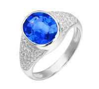 Homxi Anillo Promesa Mujer Oro Blanco 18 Quilates, Oval con Zafiro Creado de 3.47ct y Moissanita, Anillo Plata Azul Mujer, Talla 26(66mm)