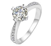Homxi Anillo Promesa Mujer Oro Blanco 9K, Redondo con Moissanita, Anillo de Plata Mujer, Talla 20(60mm)