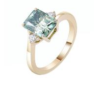 Homxi Anillo Promesa Oro Mujer 14 Kilates, 4 Garras Rectángulo con Moissanita de 3ct, Anillos Oro Azul Verde Alianzas Mujer, Talla 14(54mm)