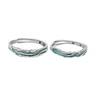 Homxi Anillos Ajustables Compromiso Pareja Personalizado de Plata de Ley 925 para Boda, Líneas Geométricas, Anillos Compromiso Pareja Plata Verde