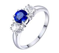 Homxi Anillos Alianza 950 Platino Mujer, 4 Garras Redondo con Zafiro de 0,79ct y Diamante, Anillo de Boda Plata Azul Mujer, Talla 13(53mm)