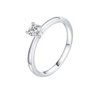 Homxi Anillos Alianza de Mujer de Oro Blanco 14K, 4x4mm Redondo Solitario con Moissanita, Anillos de Plata Mujer Talla 16(56mm)