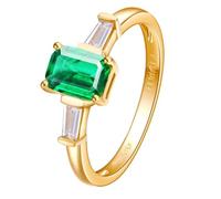Homxi Anillos Alianza de Oro Amarillo Mujer 9 Kilates, Rectángulo con Esmeralda Creada de 1.81ct y Moissanita, Anillo Boda Oro Verde Mujer, Talla 25(65mm)