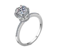Homxi Anillos Alianza de Oro Blanco 18 Kilates Mujer, 4 Garras Redondo con Diamante Creado de 0,79ct, Anillo de Compromiso Mujer Plata, Tamaño 20(60mm)