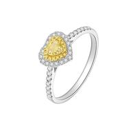 Homxi Anillos Alianza de Oro Blanco 9K Mujer, Corazón con Diamante de 0,2ct, Anillos Plata Amarillo Compromiso Mujer, Tamaño 11(51mm)
