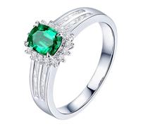 Homxi Anillos Alianza de Oro Blanco para Mujer 14K, Flor y Oval con Esmeralda de 1,02ct y Diamante, Anillo de Promesa Plata Verde Mujer, Talla 22(62mm)
