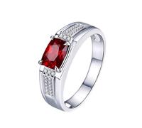 Homxi Anillos Alianza Oro Blanco 9 Kilates Mujer, 4 Garras Oval con Rubí Creado de 0,75ct y Diamante, Anillos de Matrimonio Plata Rojo Mujer, Talla 7(47mm)