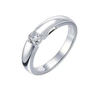 Homxi Anillos Alianza Oro Blanco Hombre 9K, Redondo Solitario con Diamante de 0,2ct, Anillo de Promesa Plata Hombre, Talla 25(65mm)