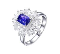 Homxi Anillos Alianza Oro Blanco Mujer 9K, Flor y Rectángulo con Zafiro de 1,05ct y Diamante, Anillos Mujer Eternidad Plata Azul Púrpura, Talla 12(52mm)