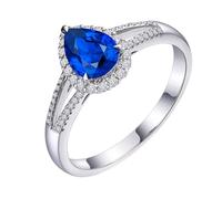 Homxi Anillos Boda de Mujer de Oro Blanco 18K, Gota de Agua con Zafiro de 0,79ct y Diamante, Anillos de Alianzas Plata Azul Mujer, Tamaño 21(61mm)