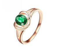 Homxi Anillos Boda de Oro Rosa Mujer 14 Kilates, Corazón Hueco y Oval con Turmalina Verde de 0,72ct, Anillos Matrimonio Oro Rosa Verde Mujer, Talla 25(65mm)