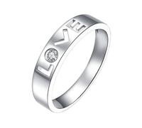Homxi Anillos Boda Oro Blanco 14 Kilates Hombre, Letra Love You con Diamante, Anillo de Eternidad Plata Hombre, Talla 27(67mm)