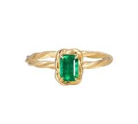 Homxi Anillos Compromiso de Oro 9K Mujer, 4 Garras Rectángulo con Esmeralda de 0,32 ct, Anillos de Oro Verde Promesa Mujer, Talla 9(49mm)