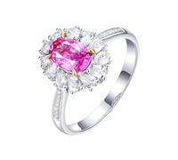 Homxi Anillos Compromiso de Oro Blanco 14 Kilates Mujer, Flor y Oval con Zafiro Rosa de 0,79ct y Diamante, Anillo Plata Rosa Matrimonio Mujer, Talla 16(56mm)