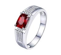 Homxi Anillos Compromiso de Oro Blanco Hombre 18K, 4 Garras Oval con Rubí de 0,75ct y Diamante, Anillos de Matrimonio Plata Rojo Hombre, Tamaño 14(54mm)