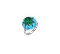 Homxi Anillos Compromiso de Oro Blanco para Mujer 14K, Flor con Esmeralda Creada de 3,99 ct y Turquesa, Anillos de Boda Mujer Plata Azul Verde, Talla 17(57mm)