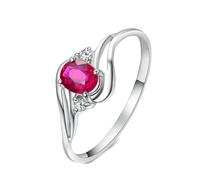 Homxi Anillos de Alianza Oro Blanco 14K para Mujer, 4 Garras Oval con Rubí de 0,79ct y Diamante, Anillos Matrimonio Plata Rojo Rosa Mujer, Tamaño 7(47mm)