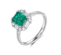 Homxi Anillos de Alianza Oro Blanco de 14 Kilates Mujer, Rectángulo con Esmeralda Creada de 1ct y Moissanita, Anillos de Plata Verde Compromiso Mujer, Talla 17(57mm)