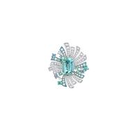 Homxi Anillos de Alianza Oro Blanco de 9 Kilates Mujer, Flor y Rectángulo con Turmalina Verde Creada de 1,67 ct y Moissanita, Anillos de Alianzas Mujer Plata Verde Claro, Talla 14(54mm)