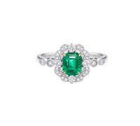 Homxi Anillos de Alianza Oro Blanco Mujer 9 Kilates, 4 Garras Geométrico con Esmeralda Creada de 1,23 ct y Moissanita, Anillo de Boda Plata Verde Mujer, Talla 13(53mm)