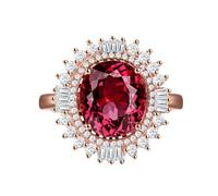 Homxi Anillos de Alianza Oro Rosa 14K Mujer, Flor y Oval con Turmalina Roja de 4,225ct y Diamante de 0,65ct, Anillos Promesa de Mujer Oro Rosa, Tamaño 25(65mm)