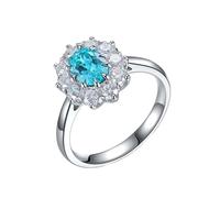 Homxi Anillos de Alianzas Oro Blanco 18K para Mujer, Flor y con Turmalina Paraiba Creada de 1.39ct y Moissanita, Anillos de Compromiso Mujer Plata Azul Lago, Talla 11(51mm)