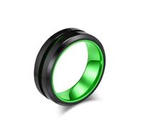Homxi Anillos de Boda Grabados en Aleación Acero Inoxidable para Hombre, 8MM Redondo con Ranuras, Anillo de Matrimonio Negro Verde para Hombre Tamaño 17(57mm)