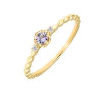 Homxi Anillos de Boda Mujer Oro Amarillo 14K, Redondo con Tanzanita Creada y Moissanita, Anillo Alianzas Oro Amarillo Mujer Talla 16(56mm)