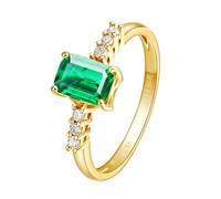 Homxi Anillos de Boda Mujer Oro Amarillo 9K, Rectángulo con Esmeralda Creada de 1ct y Moissanita, Anillos Alianzas Mujer Oro Verde, Talla 26(66mm)