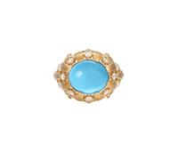 Homxi Anillos de Boda Oro Amarillo 14K Mujer, Oval con Turquesa Creada y Moissanita, Anillos de Promesa Oro Mujer, Talla 20(60mm)