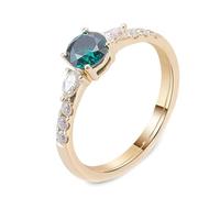 Homxi Anillos de Boda Oro Amarillo Mujer 9 K, 4 Garras Redondo con Esmeralda Creada de 2ct e Moissanita, Anillo Alianzas Mujer Oro Verde, Talla 7(47mm)