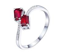Homxi Anillos de Boda Oro Blanco para Mujer 18K, Rectángulo con Rubí de 0,79ct y Diamante, Anillos de Alianza Mujer Plata Rojo, Tamaño 7(47mm)